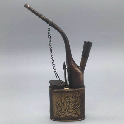 Vintage Republic-Era Brass Water Pipe | Engraved "Longevity" Tobacco Smoker