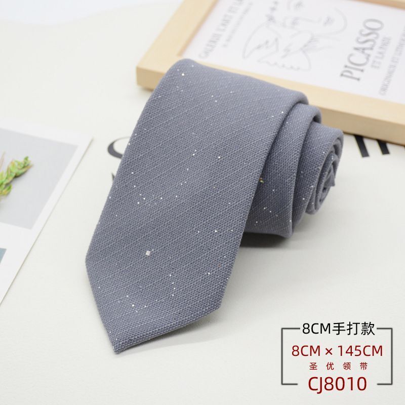 Men Neckties 8cm Width Shiny Linen Cotton Solid Sequin Women Neckwear Casual Tie
