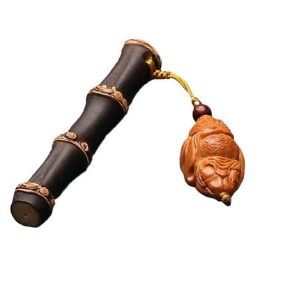 Purple Bamboo Root Handle Olive Kernel Zhong Kui Pendant