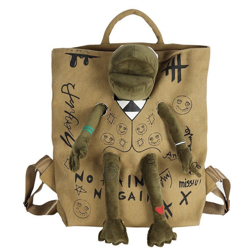 Large 3D Frog Backpack School Bag Canvas Handbag Traveling Bags 37*10*40 CM 1PC