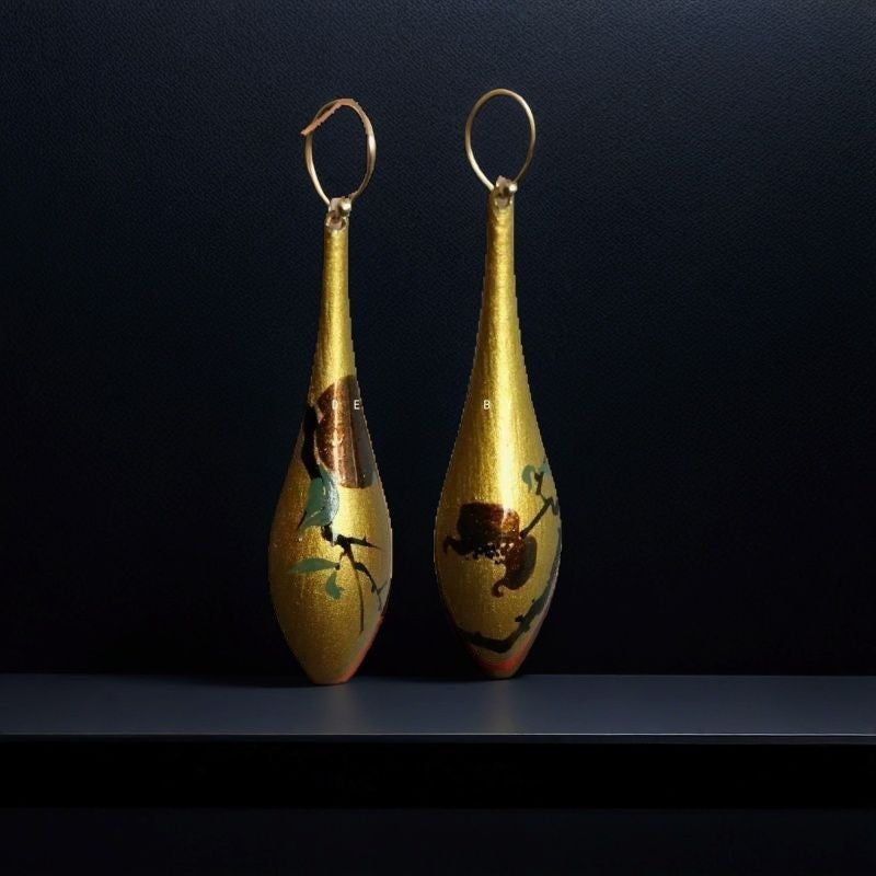 Handmade Chinese Lacquer Vase Earrings Hand Painted Fruit Copper Base Jewelry