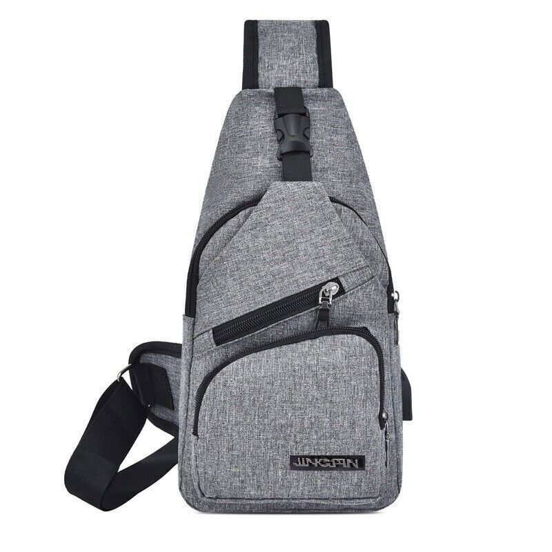 Men's Leather Chest Bag Shoulder Pack USB Charging Port Crossbody Handbag