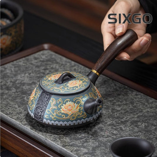 220ml Ceramic Ruyi Side Handle Teapot Chinese Kung Fu Retro Relief Tea Set