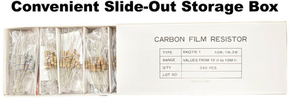 340 Piece Resistor Kit - Includes Assortment of ½ Watt, 1W, and 2W Resistors