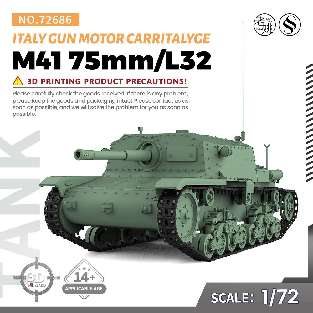 SSMODEL 1/72 25mm Military Model Kit Italy M41 75mm/L32 Gun Motor CarrItalyge
