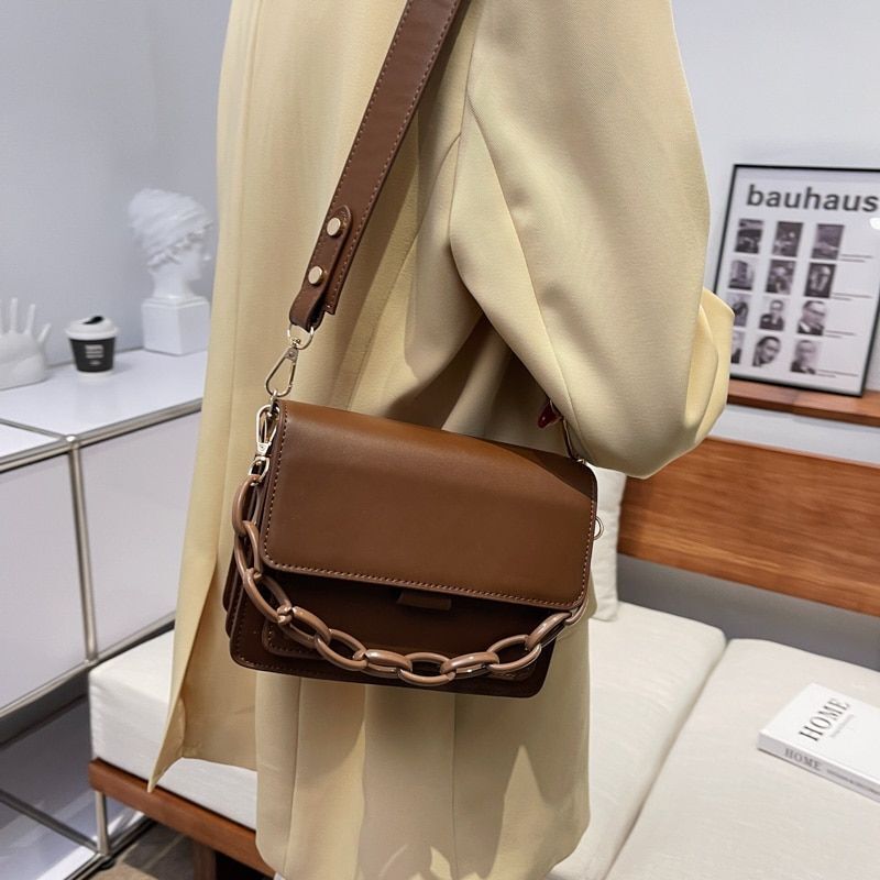 Synthetic Leather Flap Crossbody Handbag Small Shoulder Purse 19*7.5*14.5CM Blue