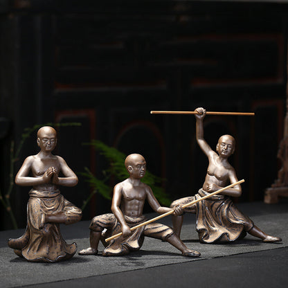Kungfu Boy Shaolin Monk Statue Ceramic Tea Pet Home Decoration Tea Play Ornament