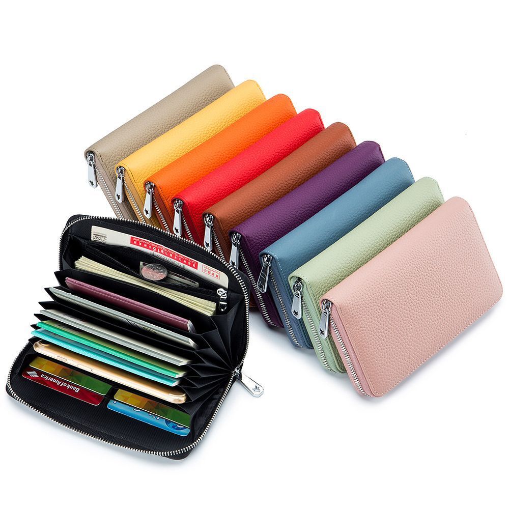 Folding Passport Bag Genuine Leather Folding Hand Ledger Long Wallet Phone Bags