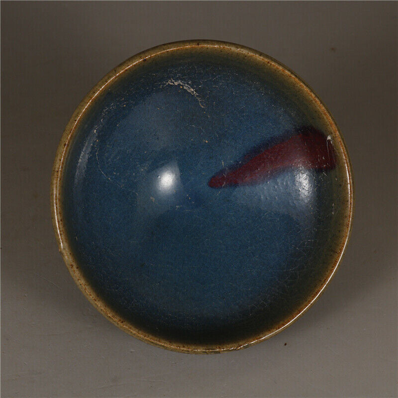 Antique Chinese Song Jun Kiln Porcelain Blue Glaze Purple Design Tea Bowl Cup