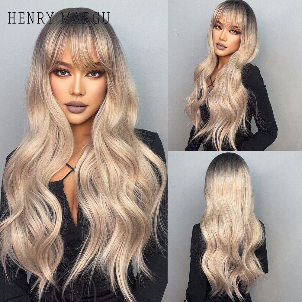 Long Wavy Wigs with Bangs Cosplay Party Synthetic Hair Wigs for Black Women
