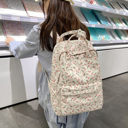 Flower Print Waterproof Nylon Backpack Buckle Travel Bags Schoolbag 28*13*40 CM