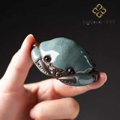 Crab Statue Small Yixing Zisha Crackle Glaze Porcelain Tea Pet Wealth Statue