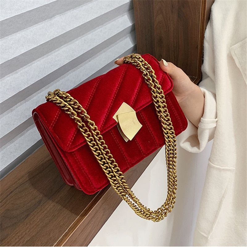Handbag Shoulder Bag Vintage Velvet Chain Evening Clutch Messenger Crossbody 1PC