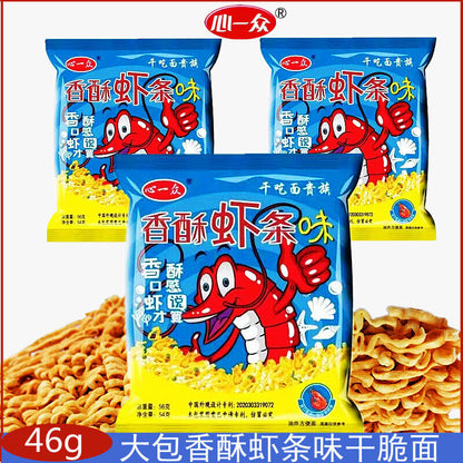 心一众香酥虾条口味包装干吃脆方便面 Heart Of All Crispy Shrimp Taste Dry Eat Instant Noodles