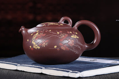 Yixing Purple Clay Handmade Teapot 300ml Spring plum painting Gongfu Tea Infuser