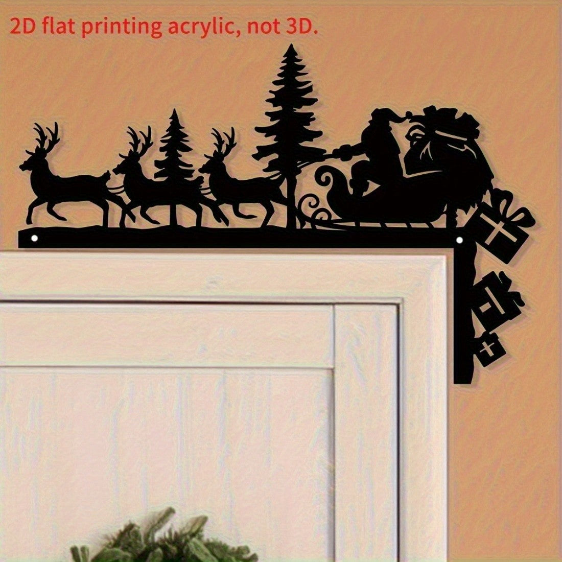 HelloYoung Metal Door Corner Santa Reindeer 2D Flat Holiday Wall Decor 1PC