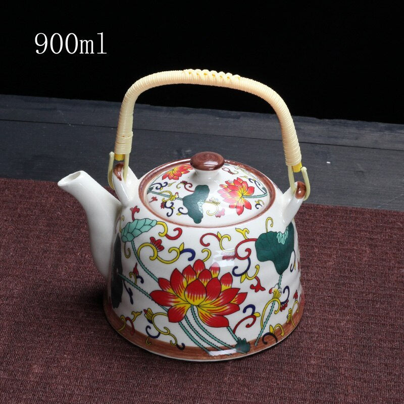 900ml China Porcelain Teapot With Strainer Net High Capacity Tea Pot For Hotel