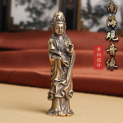 Brass Nanhai Guanyin Bodhisattva Buddha Desktop Ornament Zen Tea Pet