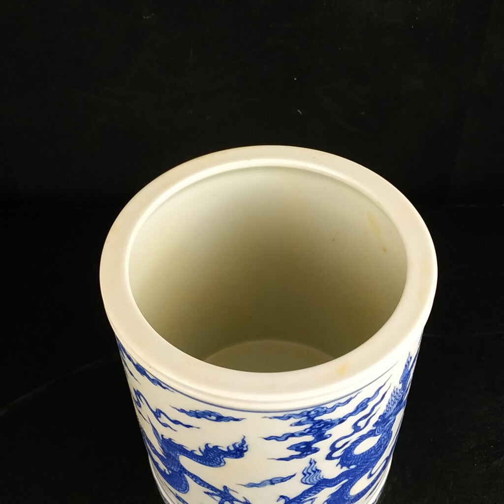 Chinese Blue&white Porcelain Handpainted Dragon Pattern Brush Pot