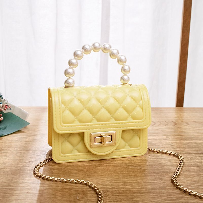 Women Bags Pearl Chain Pvc Mini Jelly Shoulder Bags Traveling Square Jelly Bag