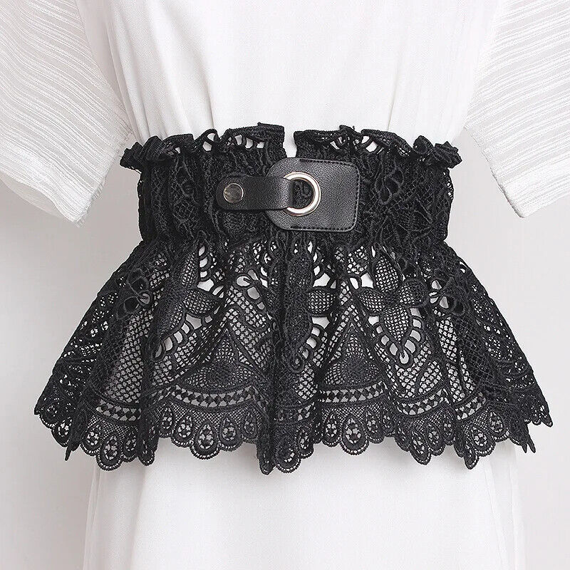 Women Wide Belt Girdle Button Design Thin Versatile Elastic Waist Lace Wear 60cm