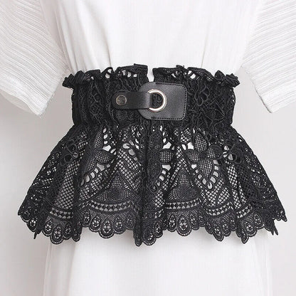 Women Wide Belt Girdle Button Design Thin Versatile Elastic Waist Lace Wear 60cm