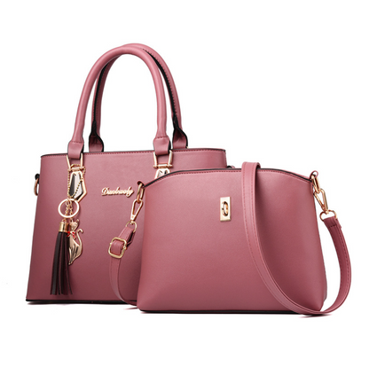 2pc Set Women PU Leather Handbags Shoulder Bags Tote Messenger Bag Satchel Purse