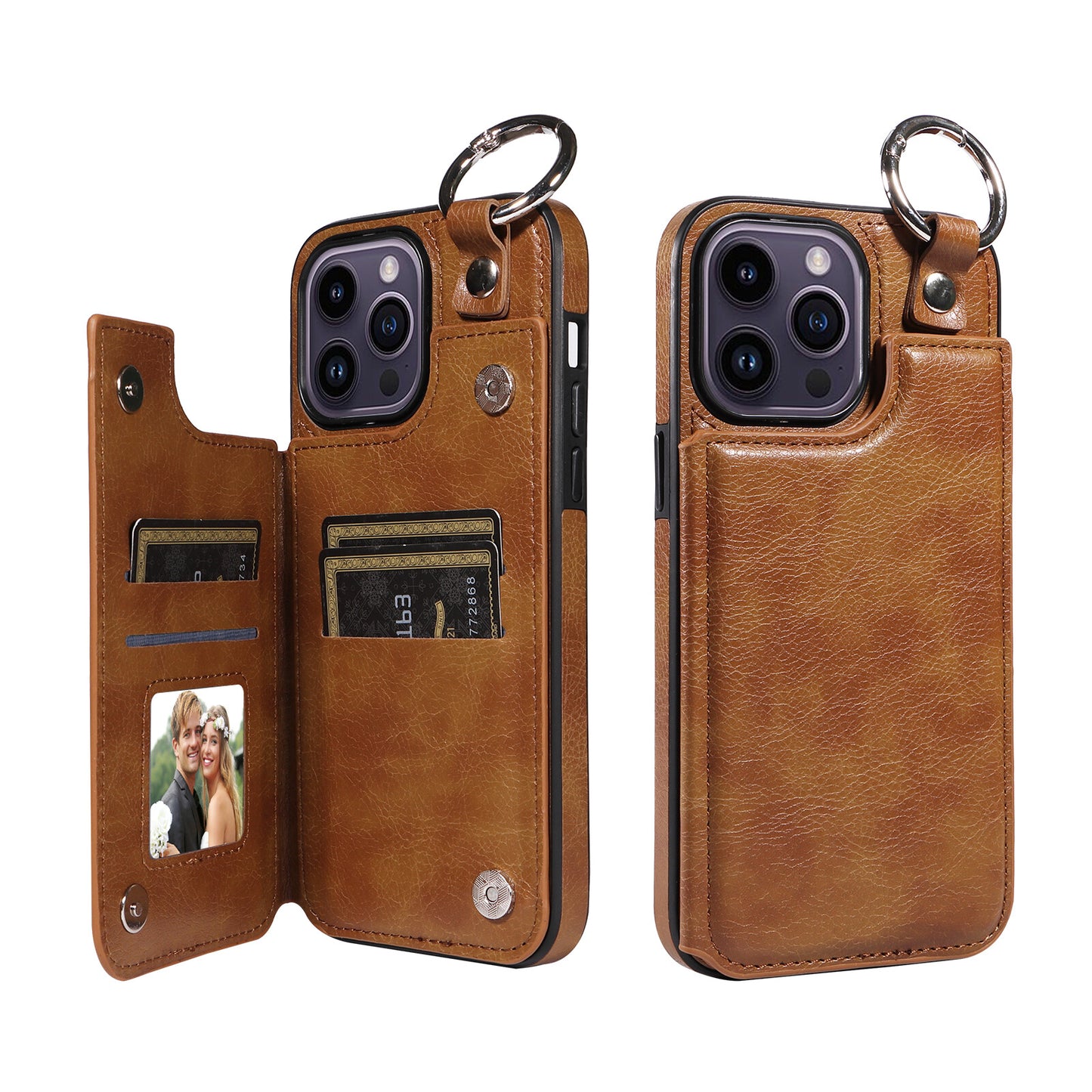 For iPhone 15 14 13 12 11 Pro Max Wallet Case with Card Holder Ring Buckle Cover