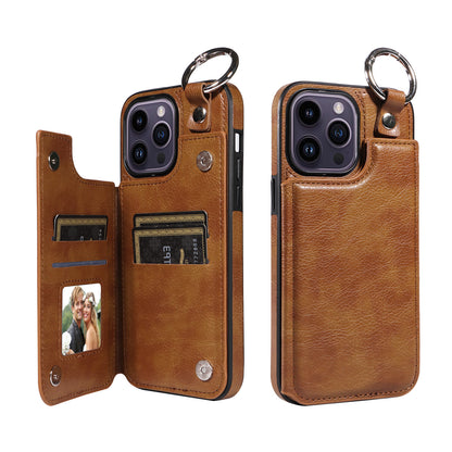 For iPhone 15 14 13 12 11 Pro Max Wallet Case with Card Holder Ring Buckle Cover