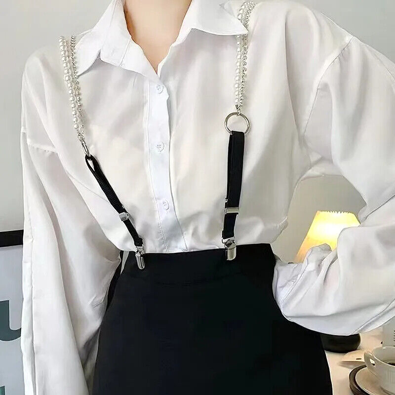 Women Suspenders Pearl Chain Belts Rhinestones Straps Shirt Clothing Decorations