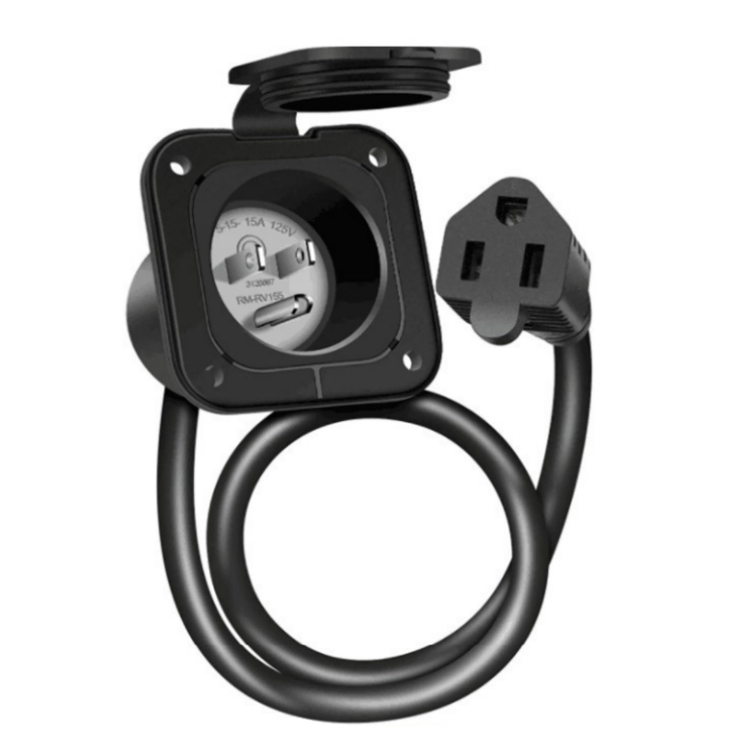 1 PC 15 Amp 125V AC Power Inlet Port Plug with Integrated 18" Extension Cord