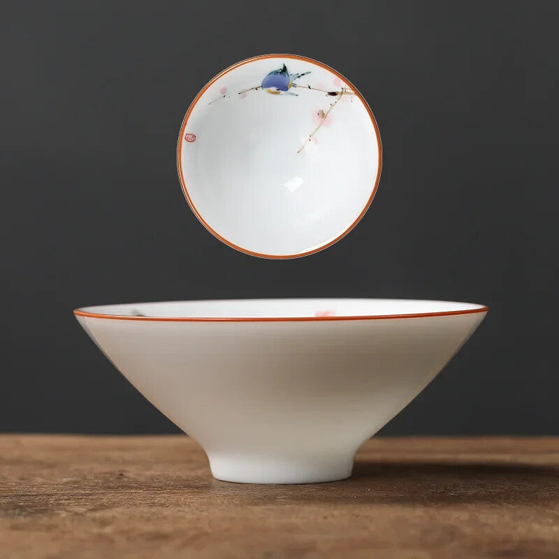 1Pc Chinese Ceramic Teacup Hand Painted Flowers and Birds Cup Porcelain Tea Set