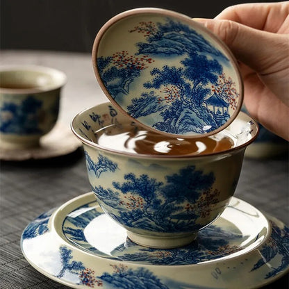 160ml Gaiwan Tea Landscape Chinese Ceramic Opening Gaiwan For Tea Tureen Teaware