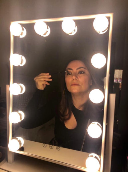 LED Lighted Hollywood Style Vanity Makeup Mirror with 3 Light Colors, Dimmable