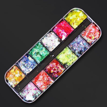 Nail Art Decor 12Design Box 3D Irregular Abalone Seashell Fragment Flakes Charms