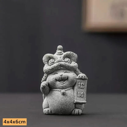 1pc Hand-carved Stone Tea Pet Fengshui Luck Cat Ornaments Zen Chinese Tea Craft