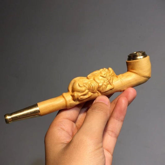 Natural Wood Cigarette Holder Filter Reusable Detachable Carved Smoking Pipe Tip