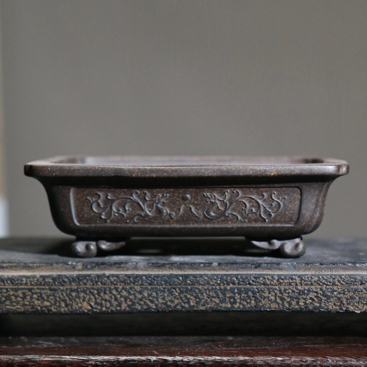 Ceramic Purple Sand Rectangle Bonsai Pot Tradition Chinese Pattern Decoration