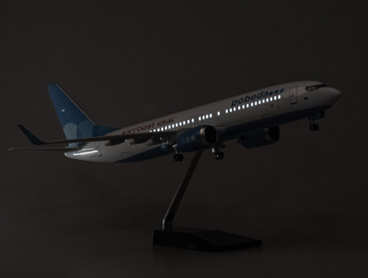 47CM Pobeda BOEING 737 Airplane Led Sound-controlled Light Resin Aircraft Model