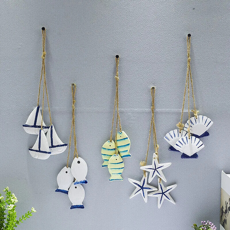 Hanging Decor Wooden Mediterranean Starfish Scallop Fish Pendants Home Ornaments
