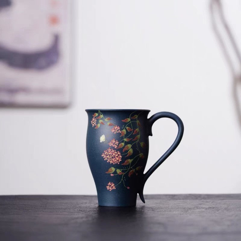 80ml Yixing Purple Clay Handpainted Hydrangea Cup Master Cup Kungfu Teaware