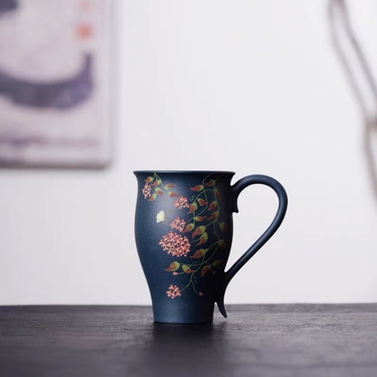 80ml Yixing Purple Clay Handpainted Hydrangea Cup Master Cup Kungfu Teaware