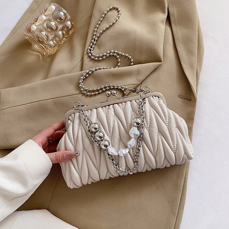 Hand Chain Pearl Bag Synthetic Leather Crossbody Purse Totes Handbag 14*22*6 CM