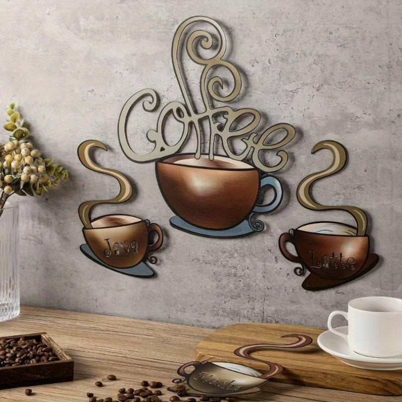 Americana Metal Coffee Mug Wall Art Set 4Pc Adhesive Kitchen Decor Reusable