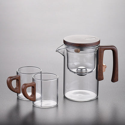 Boutique Tea Pot Matching Cup Glass Wood Handle Tea Tray Tea Water Separation