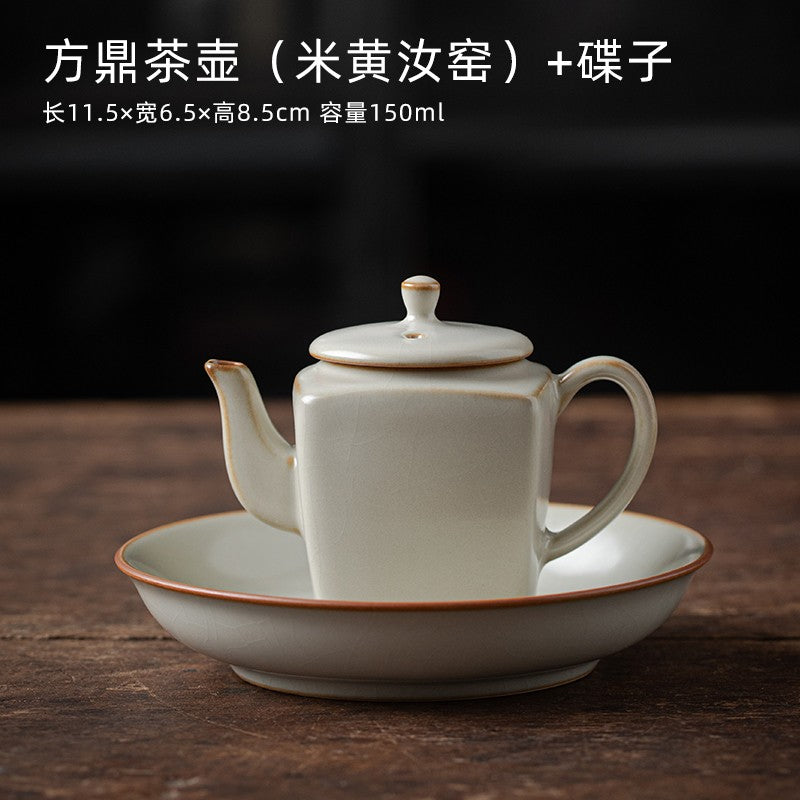 Ru Kiln Square Pot Kung Fu Tea Set Tea Maker Household Tea Set with Pot Holder