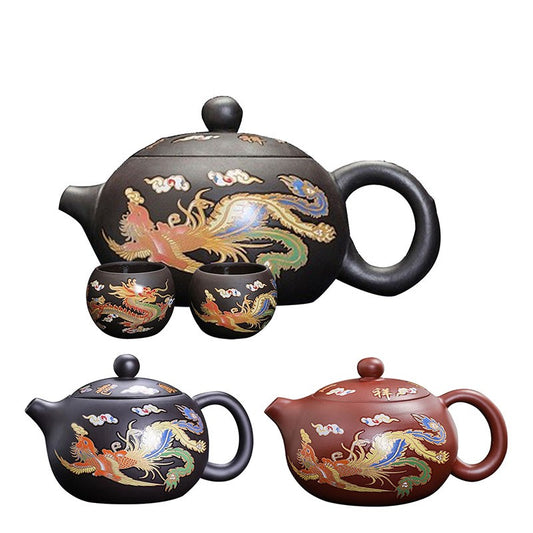 Color Changing Teapot Zisha Chinese Dragon Phoenix Teapot Purple Sands Teapot