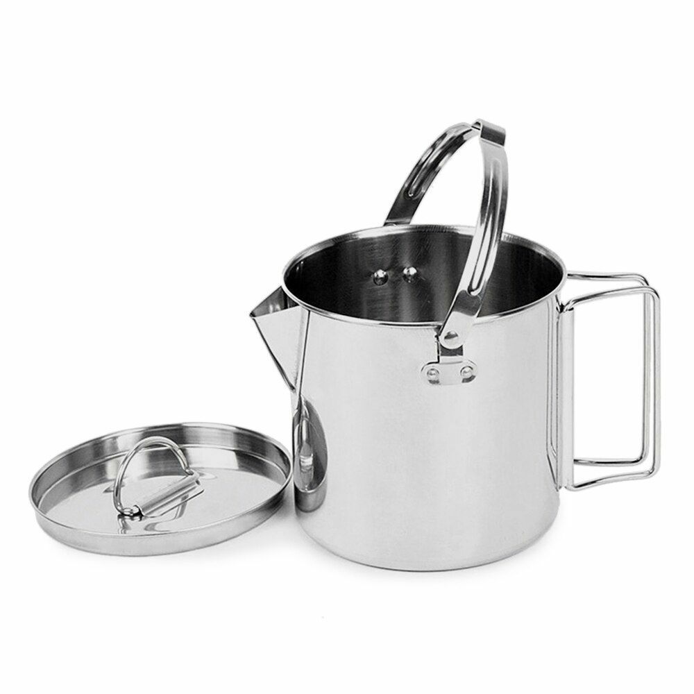 Stainless Steel Cup Camping Soup Coffee Pot Foldable Handle Water Kettle Cover