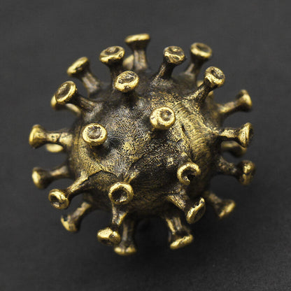 Solid Brass Carved Virus Statue Keychain Key Ring Strap Pendant Gift Decor