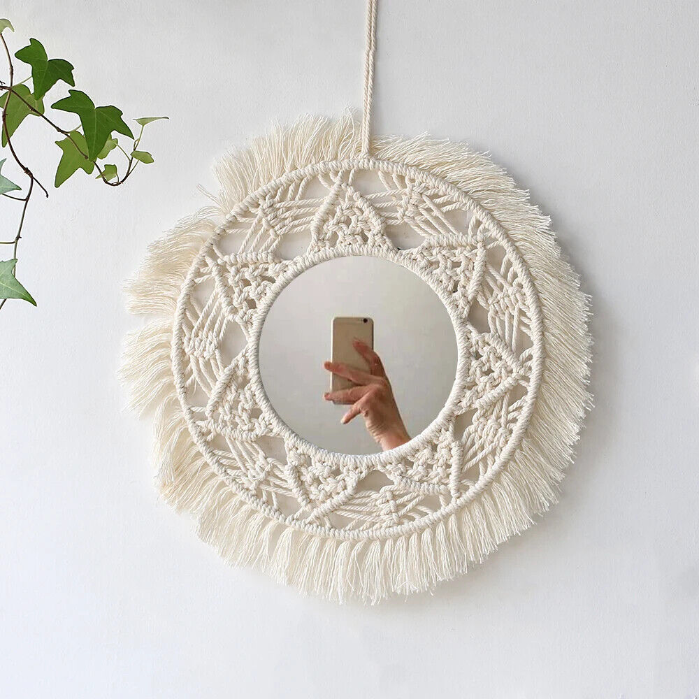 Macrame Wall Mirror Acrylic Boho Home Nursey Decor Round Decoration Gift 20-35cm